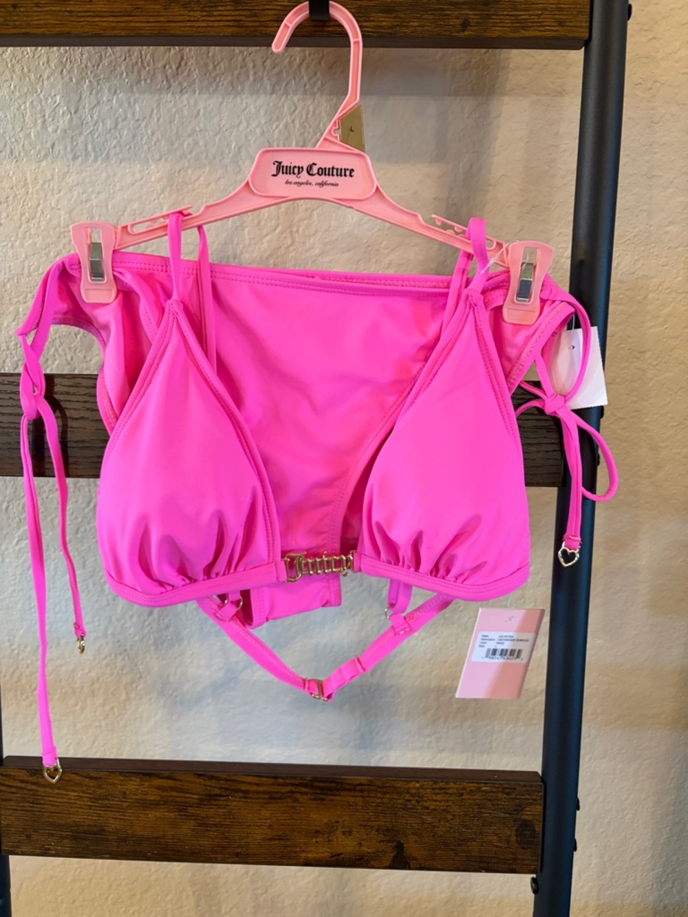 Juicy Couture Vibrant Pink Bikini Top with Gold Logo